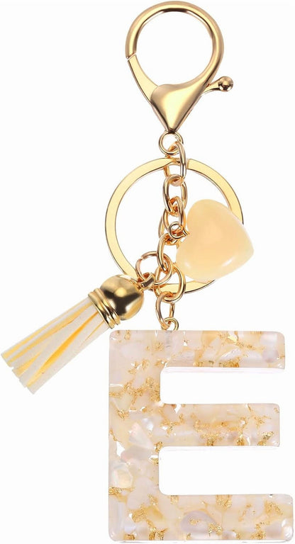 Initial Letter Keychain with Tassel and Lobster Clasp for Bags Keys and Gifts, Cream Gold E, Letter E Option, Daily Comfort Use Kemu |Fashion Home Kitchen Beauty