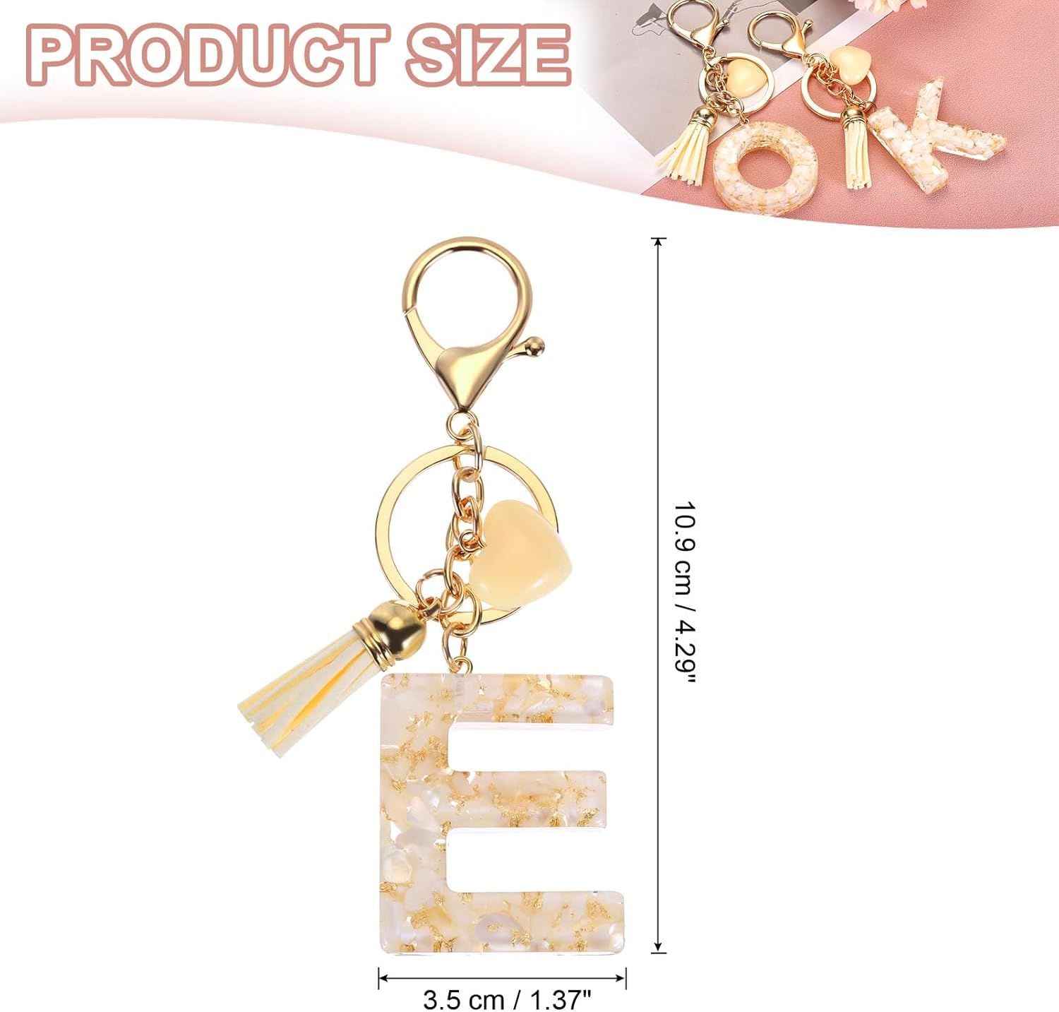 Initial Letter Keychain with Tassel and Lobster Clasp for Bags Keys and Gifts, Cream Gold E, Letter E Option, Daily Comfort Use Kemu |Fashion Home Kitchen Beauty