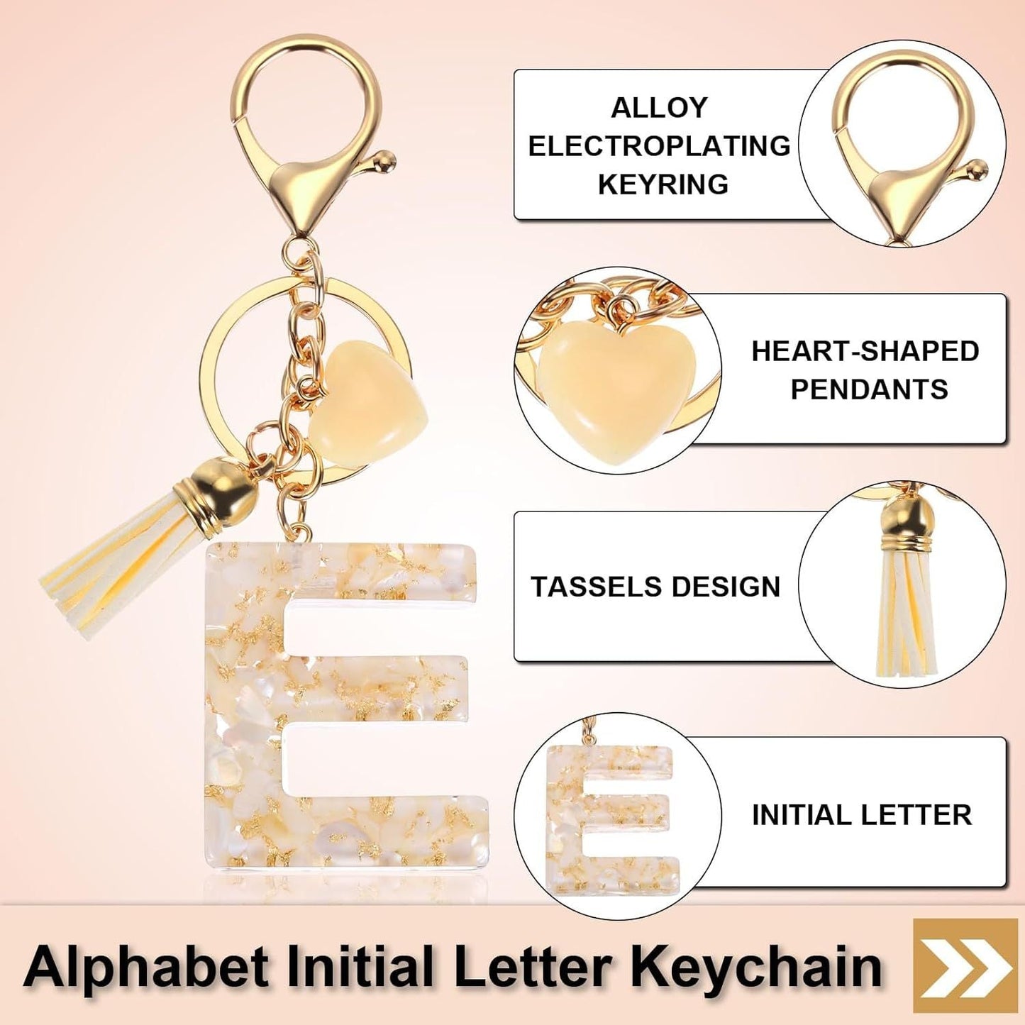 Initial Letter Keychain with Tassel and Lobster Clasp for Bags Keys and Gifts, Cream Gold E, Letter E Option, Daily Comfort Use Kemu |Fashion Home Kitchen Beauty