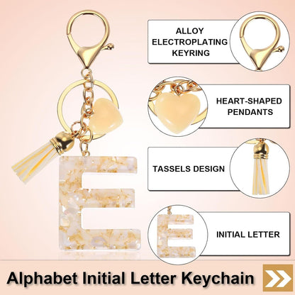 Initial Letter Keychain with Tassel and Lobster Clasp for Bags Keys and Gifts, Cream Gold E, Letter E Option, Daily Comfort Use Kemu |Fashion Home Kitchen Beauty