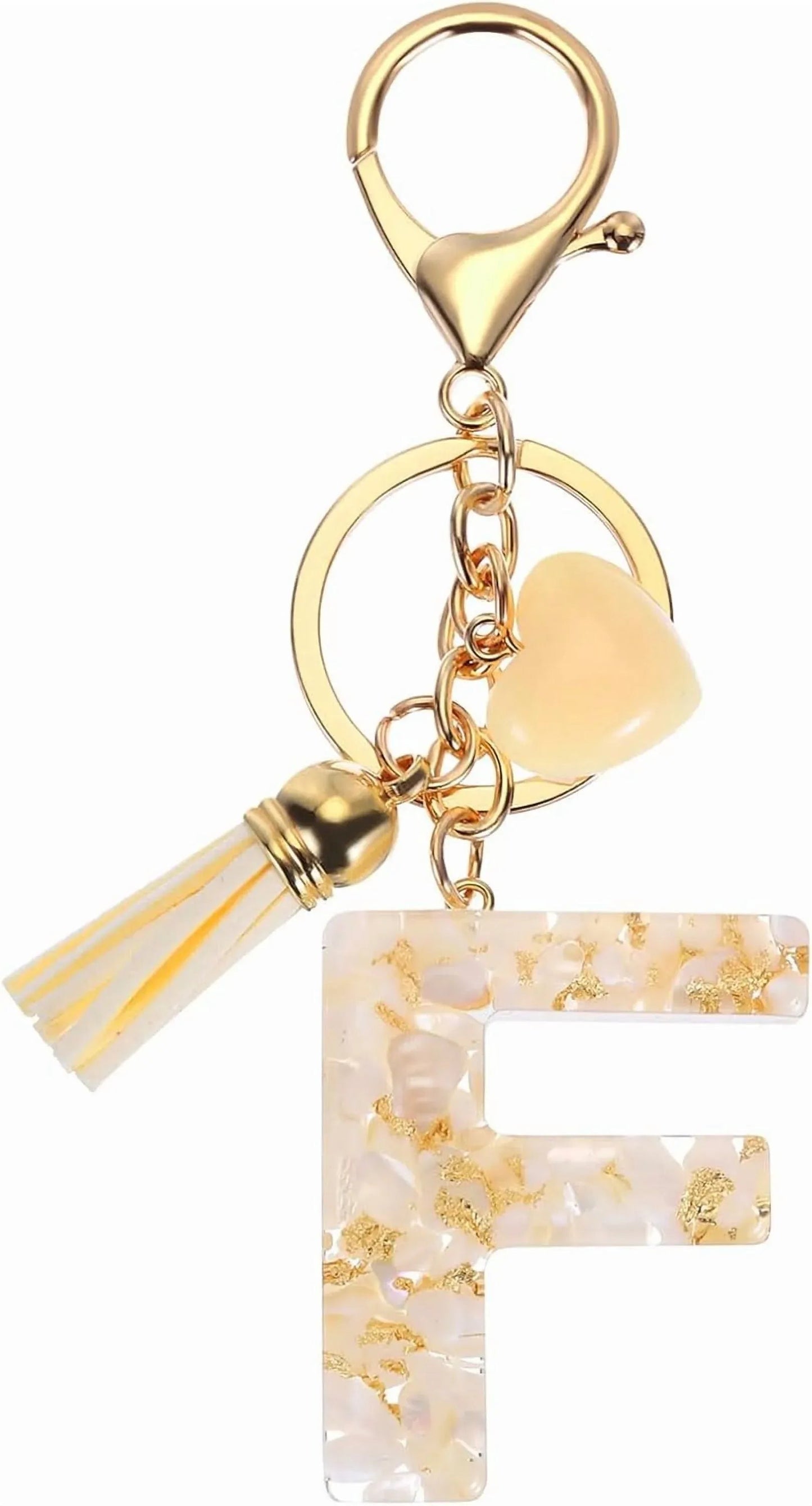 Letter F Keychain Charm with Tassel and Lobster Clasp for Bag Purse Keys, Pearl White and Gold, Daily Comfort Use Kemu |Fashion Home Kitchen Beauty