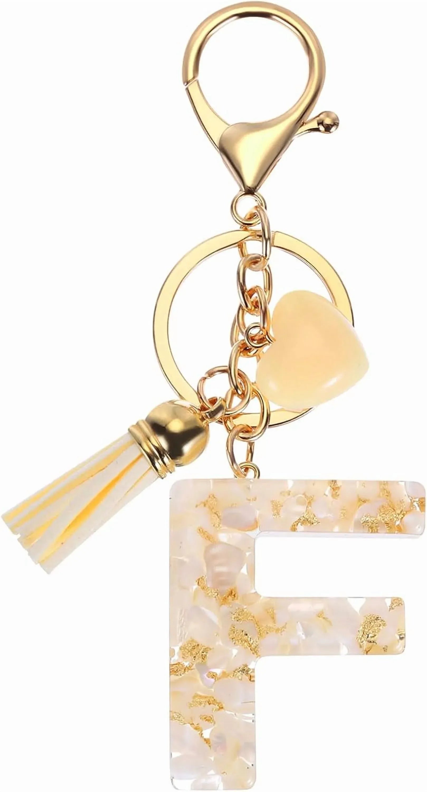 Letter F Keychain Charm with Tassel and Lobster Clasp for Bag Purse Keys, Pearl White and Gold, Daily Comfort Use Kemu |Fashion Home Kitchen Beauty