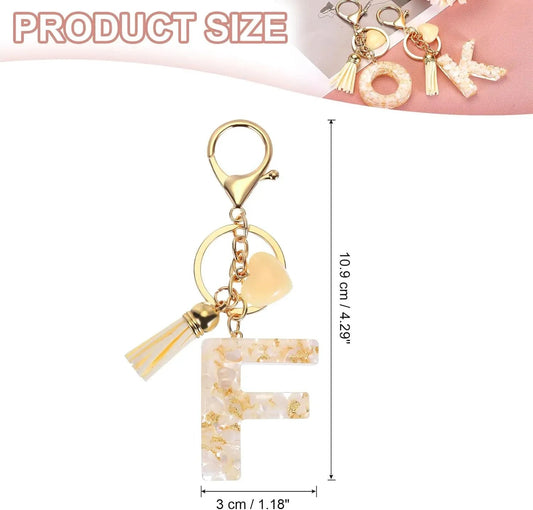 Letter F Keychain Charm with Tassel and Lobster Clasp for Bag Purse Keys, Pearl White and Gold, Daily Comfort Use Kemu |Fashion Home Kitchen Beauty