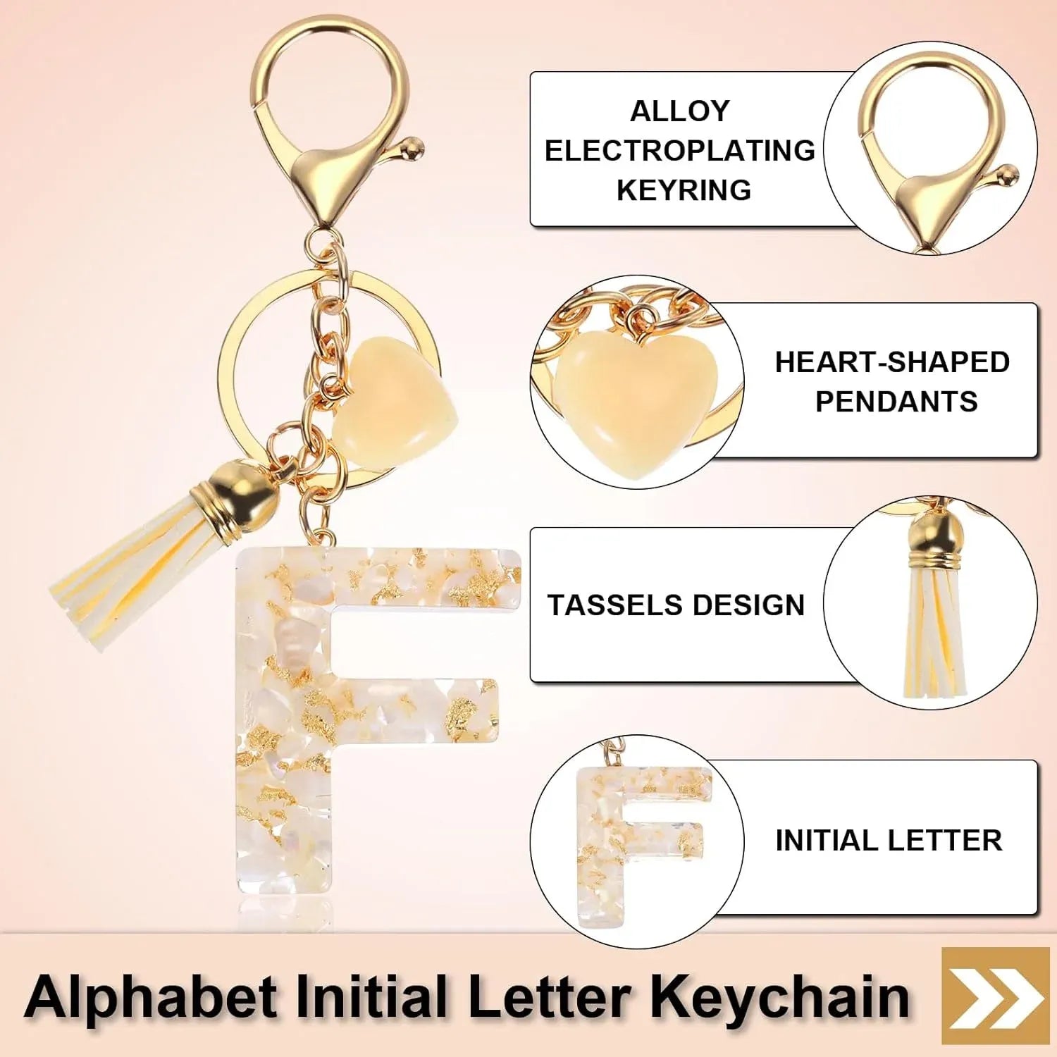 Letter F Keychain Charm with Tassel and Lobster Clasp for Bag Purse Keys, Pearl White and Gold, Daily Comfort Use Kemu |Fashion Home Kitchen Beauty