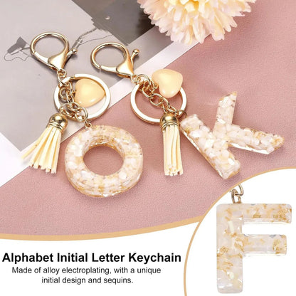Letter F Keychain Charm with Tassel and Lobster Clasp for Bag Purse Keys, Pearl White and Gold, Daily Comfort Use Kemu |Fashion Home Kitchen Beauty