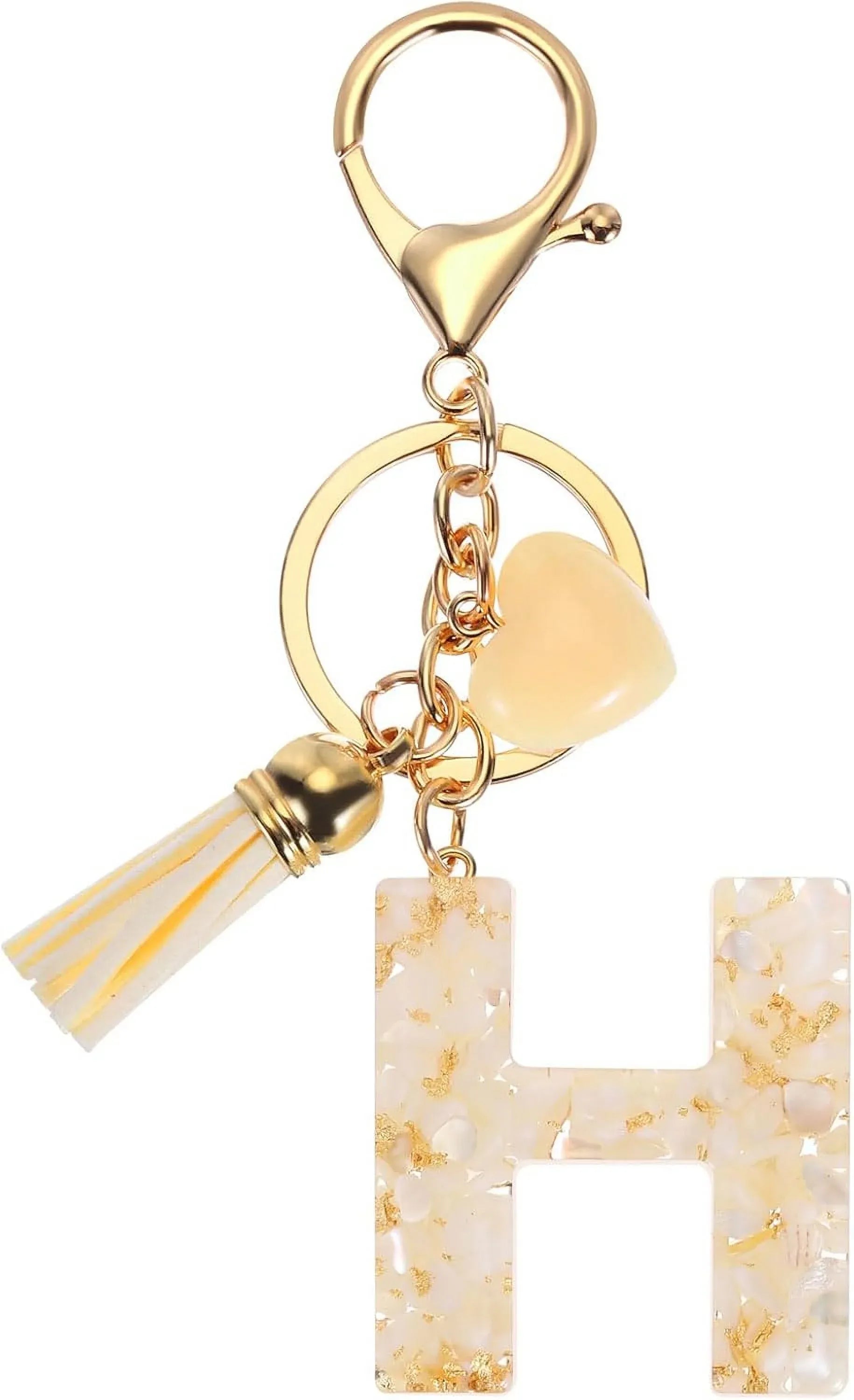 Initial H Letter Keychain with Tassel Charm for Keys Bag Purse Accessories, Cream and Gold, Daily Comfort Use, for Men Women and Everyday Wear Kemu |Fashion Home Kitchen Beauty