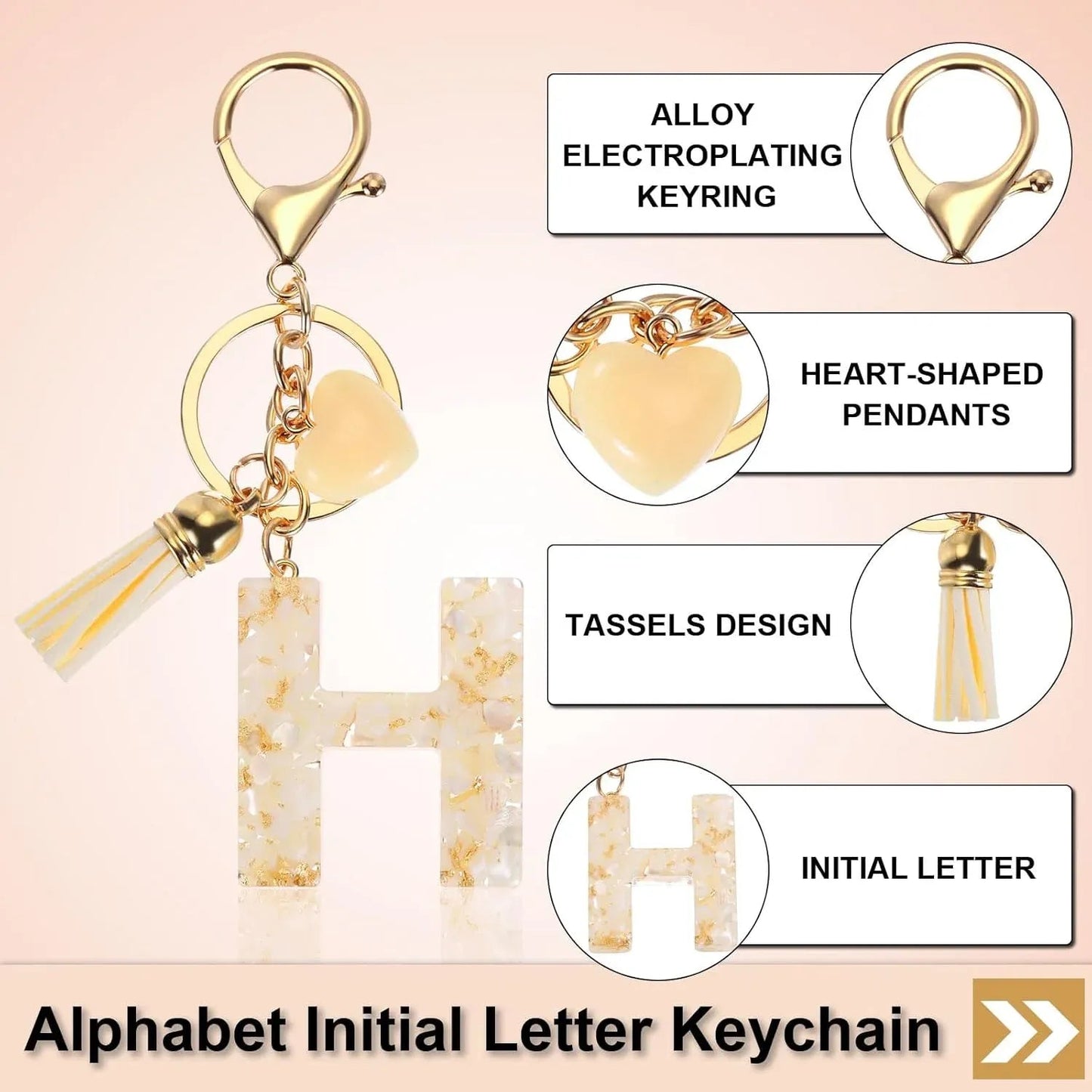 Initial H Letter Keychain with Tassel Charm for Keys Bag Purse Accessories, Cream and Gold, Daily Comfort Use, for Men Women and Everyday Wear Kemu |Fashion Home Kitchen Beauty