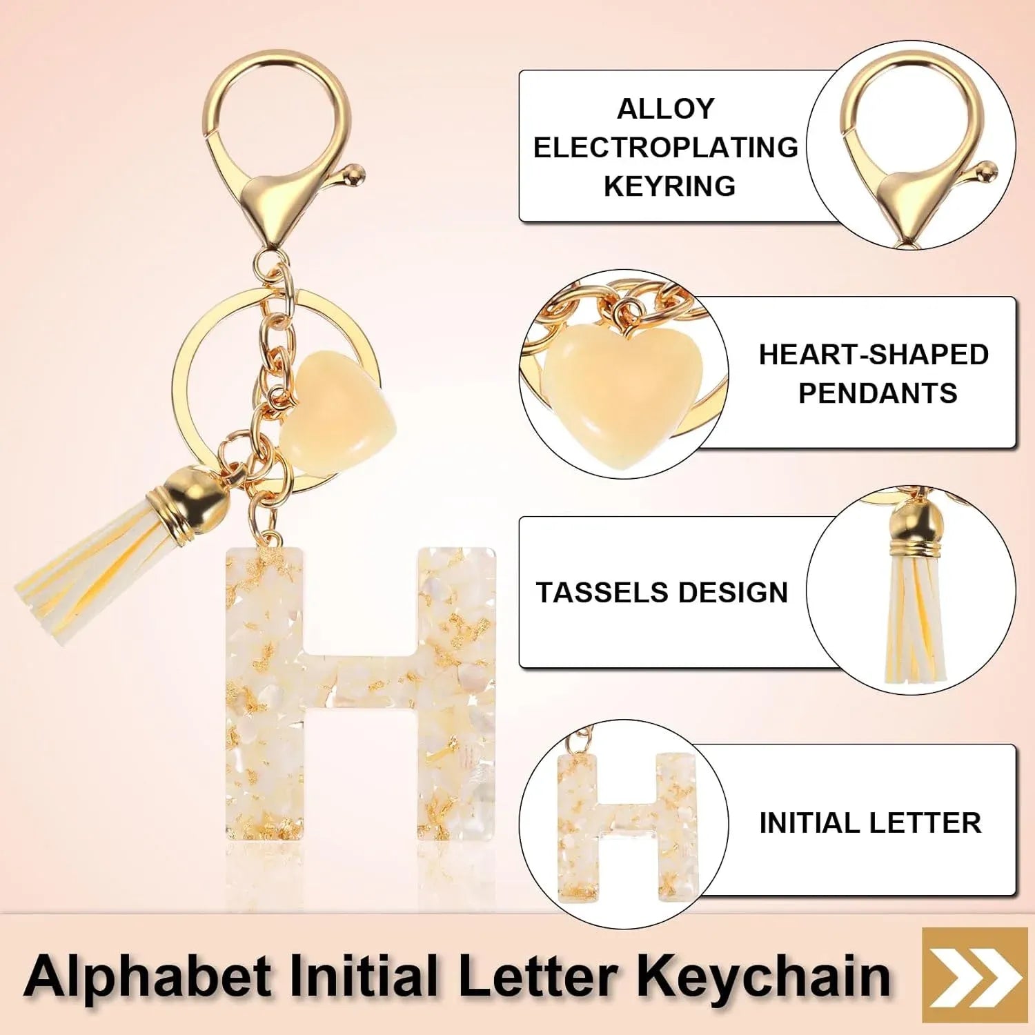 Initial H Letter Keychain with Tassel Charm for Keys Bag Purse Accessories, Cream and Gold, Daily Comfort Use, for Men Women and Everyday Wear Kemu |Fashion Home Kitchen Beauty