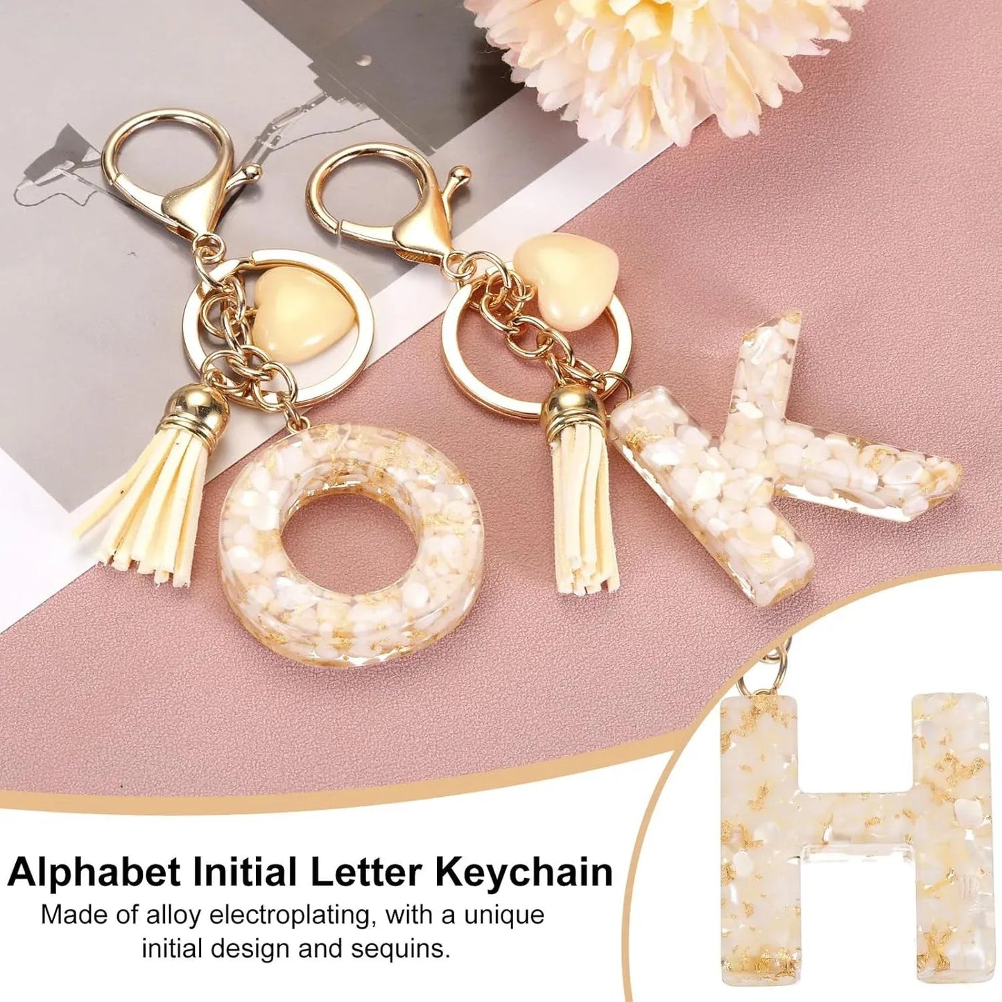 Initial H Letter Keychain with Tassel Charm for Keys Bag Purse Accessories, Cream and Gold, Daily Comfort Use, for Men Women and Everyday Wear Kemu |Fashion Home Kitchen Beauty