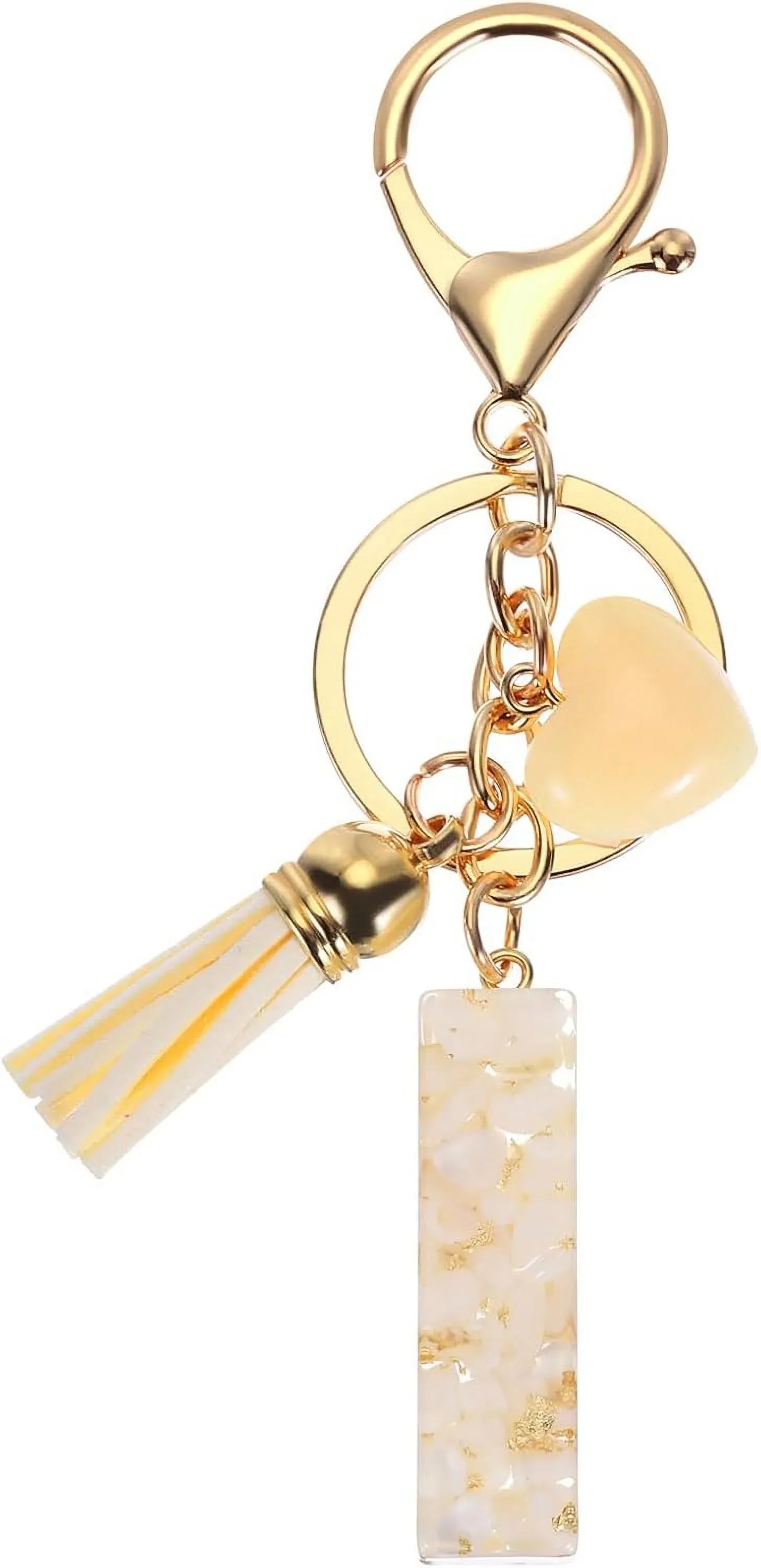 Tassel Keychain with Resin Bar Pendant and Lobster Clasp for Bag Purse Car Keys, Gold White, Letter I Option, Daily Comfort Use Kemu |Fashion Home Kitchen Beauty