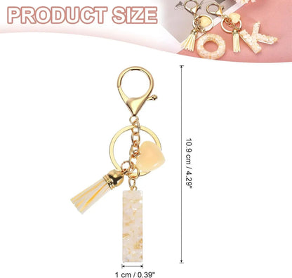 Tassel Keychain with Resin Bar Pendant and Lobster Clasp for Bag Purse Car Keys, Gold White, Letter I Option, Daily Comfort Use Kemu |Fashion Home Kitchen Beauty