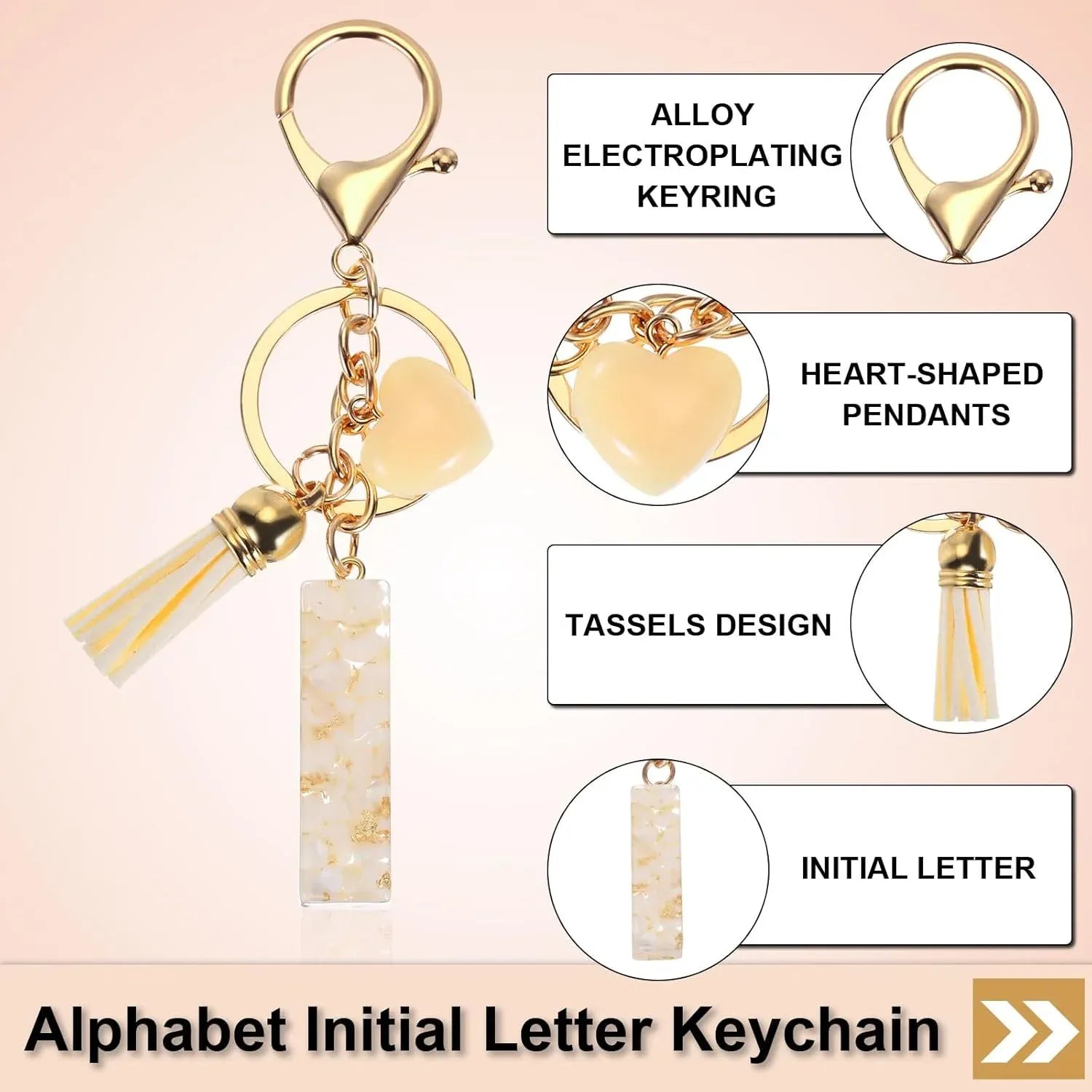 Tassel Keychain with Resin Bar Pendant and Lobster Clasp for Bag Purse Car Keys, Gold White, Letter I Option, Daily Comfort Use Kemu |Fashion Home Kitchen Beauty