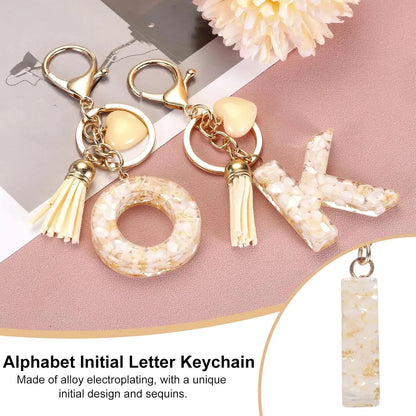 Tassel Keychain with Resin Bar Pendant and Lobster Clasp for Bag Purse Car Keys, Gold White, Letter I Option, Daily Comfort Use Kemu |Fashion Home Kitchen Beauty