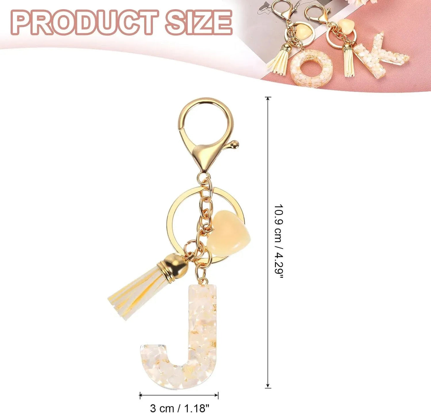 Initial Letter Keychain Charm with Tassel and Lobster Clasp for Bags and Keys Gold J, Letter J Option, Daily Comfort Use Kemu |Fashion Home Kitchen Beauty