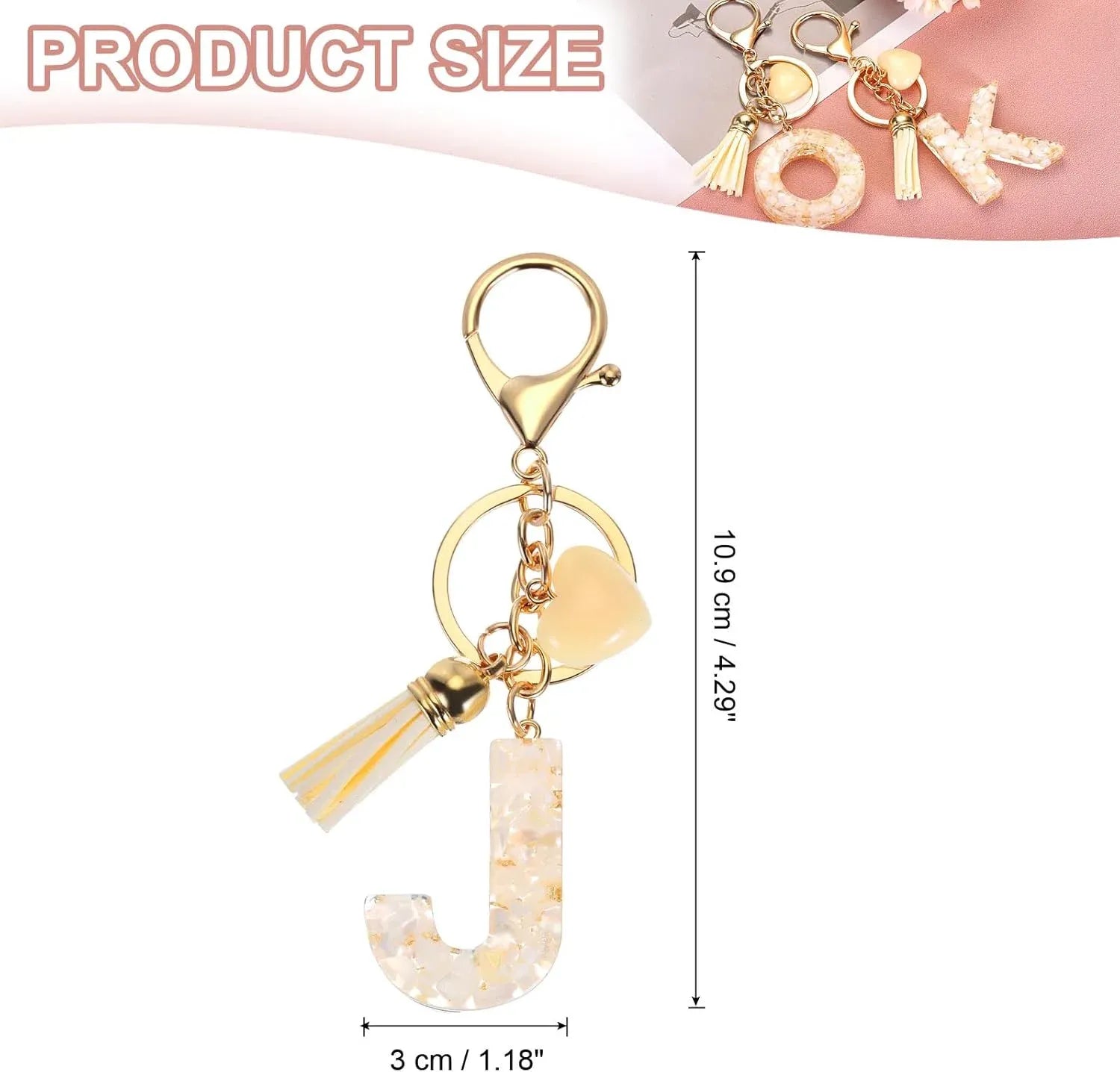 Initial Letter Keychain Charm with Tassel and Lobster Clasp for Bags and Keys Gold J, Letter J Option, Daily Comfort Use Kemu |Fashion Home Kitchen Beauty