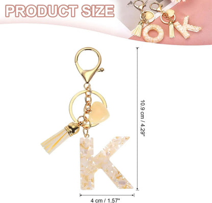Letter K Keychain Charm with Tassel and Marbled Pendant for Bag Purse Keys, Cream Gold, Daily Comfort Use, for Men Women and Everyday Wear Kemu |Fashion Home Kitchen Beauty