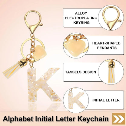 Letter K Keychain Charm with Tassel and Marbled Pendant for Bag Purse Keys, Cream Gold, Daily Comfort Use, for Men Women and Everyday Wear Kemu |Fashion Home Kitchen Beauty
