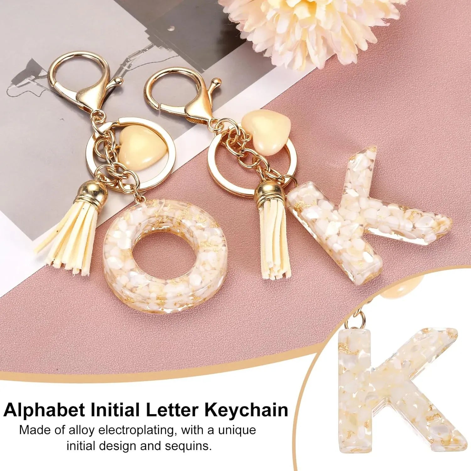 Letter K Keychain Charm with Tassel and Marbled Pendant for Bag Purse Keys, Cream Gold, Daily Comfort Use, for Men Women and Everyday Wear Kemu |Fashion Home Kitchen Beauty
