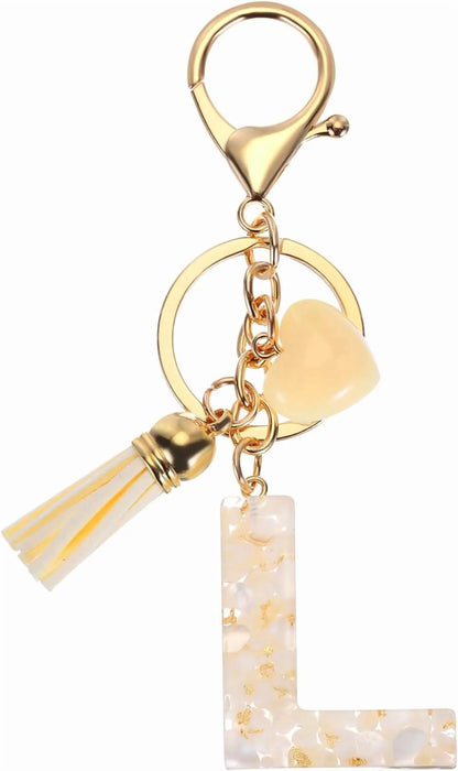 Initial Letter Keychain Charm with Tassel and Lobster Clasp for Bags and Keys, Cream Gold L Pendant, Daily Comfort Use Kemu |Fashion Home Kitchen Beauty