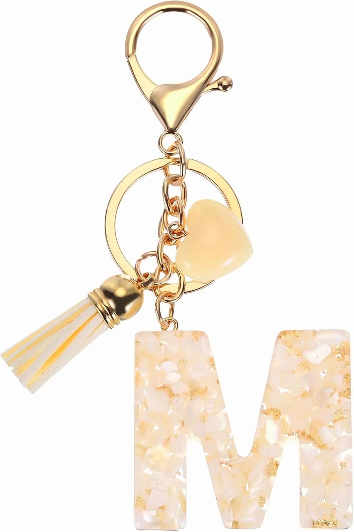 Initial Letter Keychain with Tassel and Gold Tone Clasp for Bags and Keys Cream Gold M, Letter M Option, Daily Comfort Use Kemu |Fashion Home Kitchen Beauty