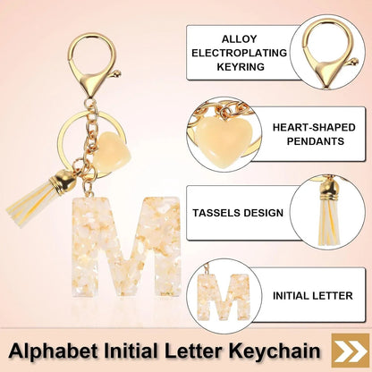 Initial Letter Keychain with Tassel and Gold Tone Clasp for Bags and Keys Cream Gold M, Letter M Option, Daily Comfort Use Kemu |Fashion Home Kitchen Beauty