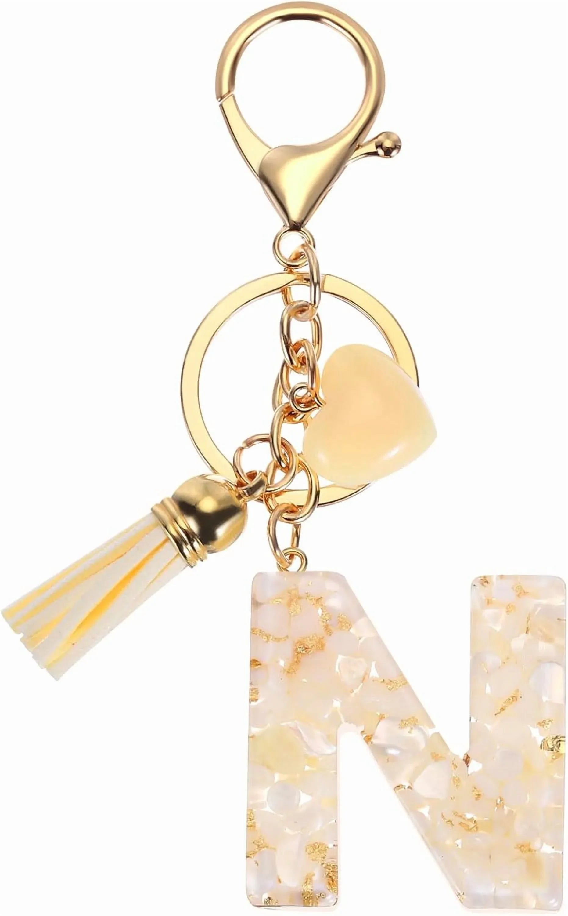 Initial Letter Resin Keychain with Tassel and Lobster Clasp for Bag Purse Backpack Accessories, N Gold Tone, Daily Comfort Use Kemu |Fashion Home Kitchen Beauty