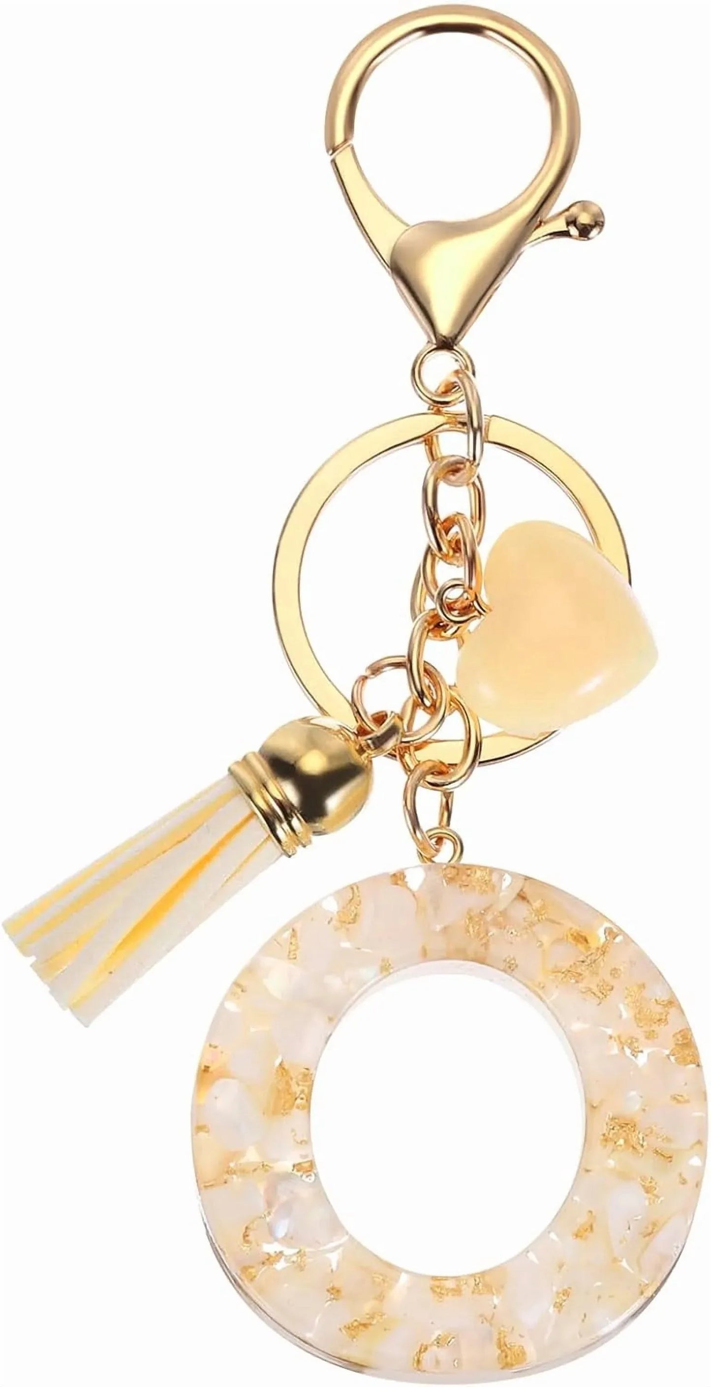 Resin Circle Keychain with Tassel and Lobster Clasp for Women Bags and Car Keys Cream Gold Tone, Letter O Option Kemu |Fashion Home Kitchen Beauty