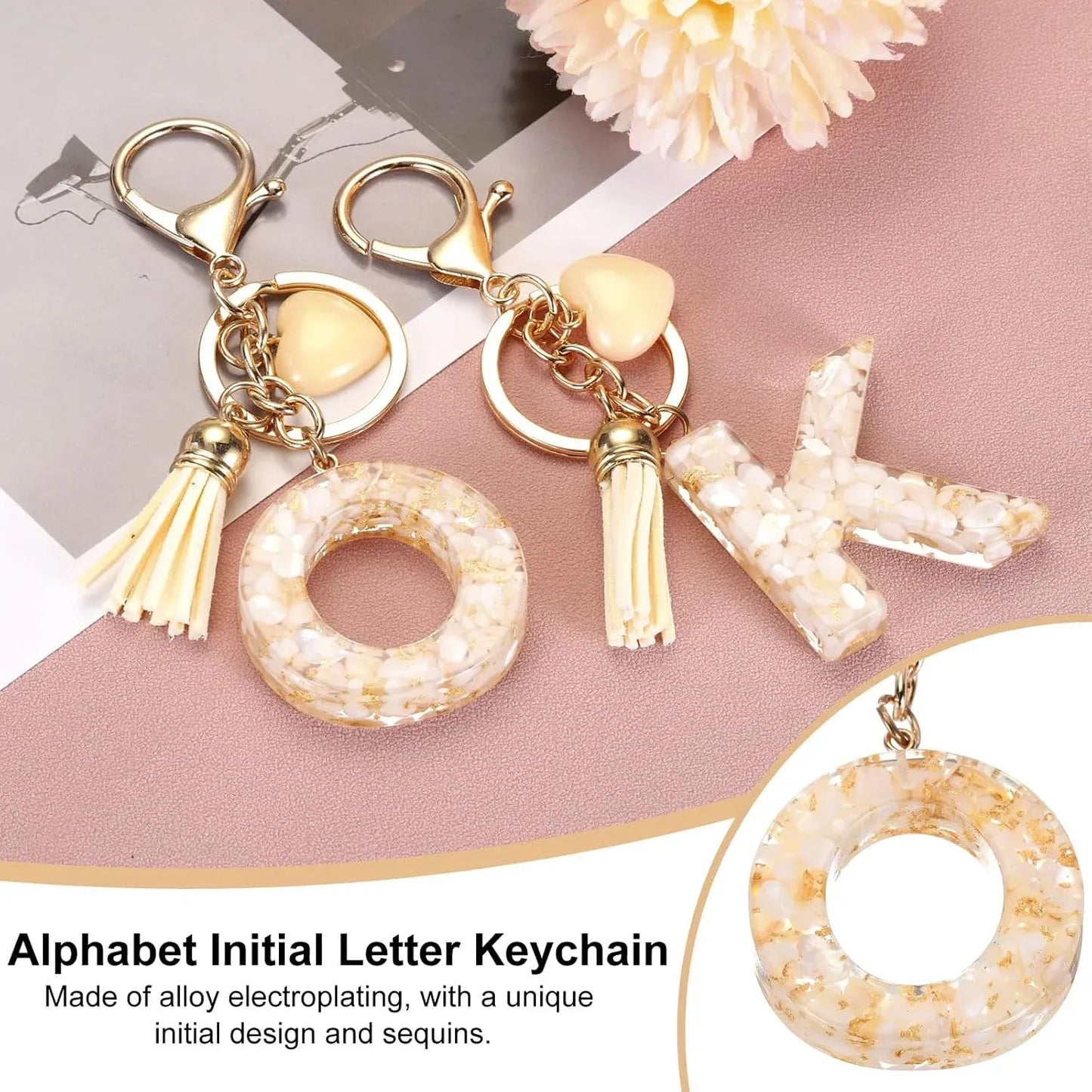Resin Circle Keychain with Tassel and Lobster Clasp for Women Bags and Car Keys Cream Gold Tone, Letter O Option Kemu |Fashion Home Kitchen Beauty