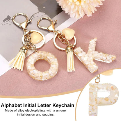 Initial P Letter Keychain, Resin Alphabet Key Ring with Tassel and Lobster Clasp for Bags Keys Purse, Gold White Kemu |Fashion Home Kitchen Beauty