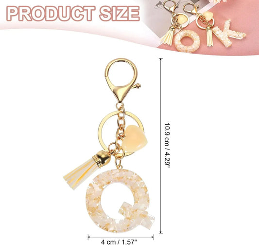 Letter Q Keychain with Tassel and Lobster Clasp, Marble Pattern Initial Bag Charm for Women, Cream Gold, Daily Comfort Use Kemu |Fashion Home Kitchen Beauty