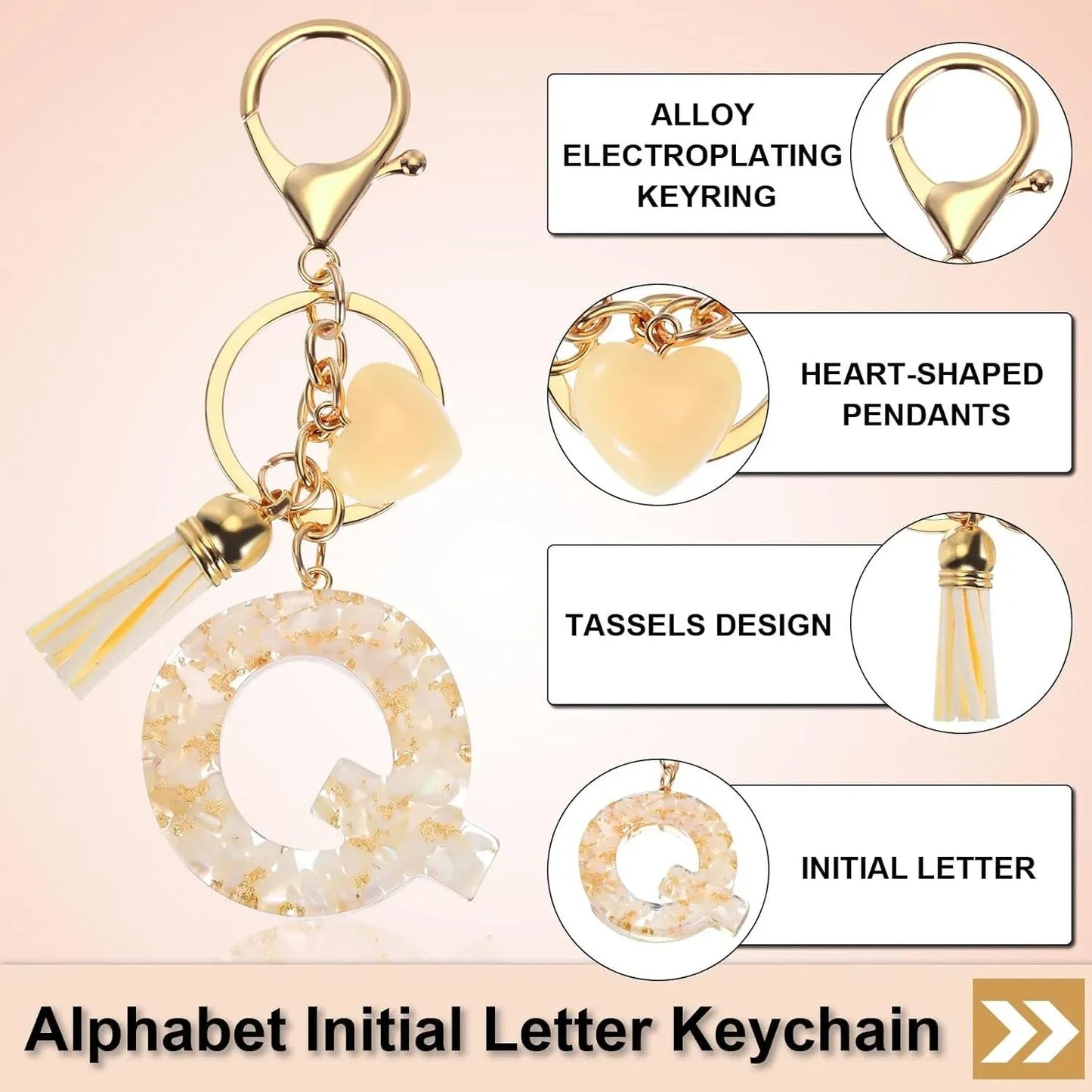 Letter Q Keychain with Tassel and Lobster Clasp, Marble Pattern Initial Bag Charm for Women, Cream Gold, Daily Comfort Use Kemu |Fashion Home Kitchen Beauty