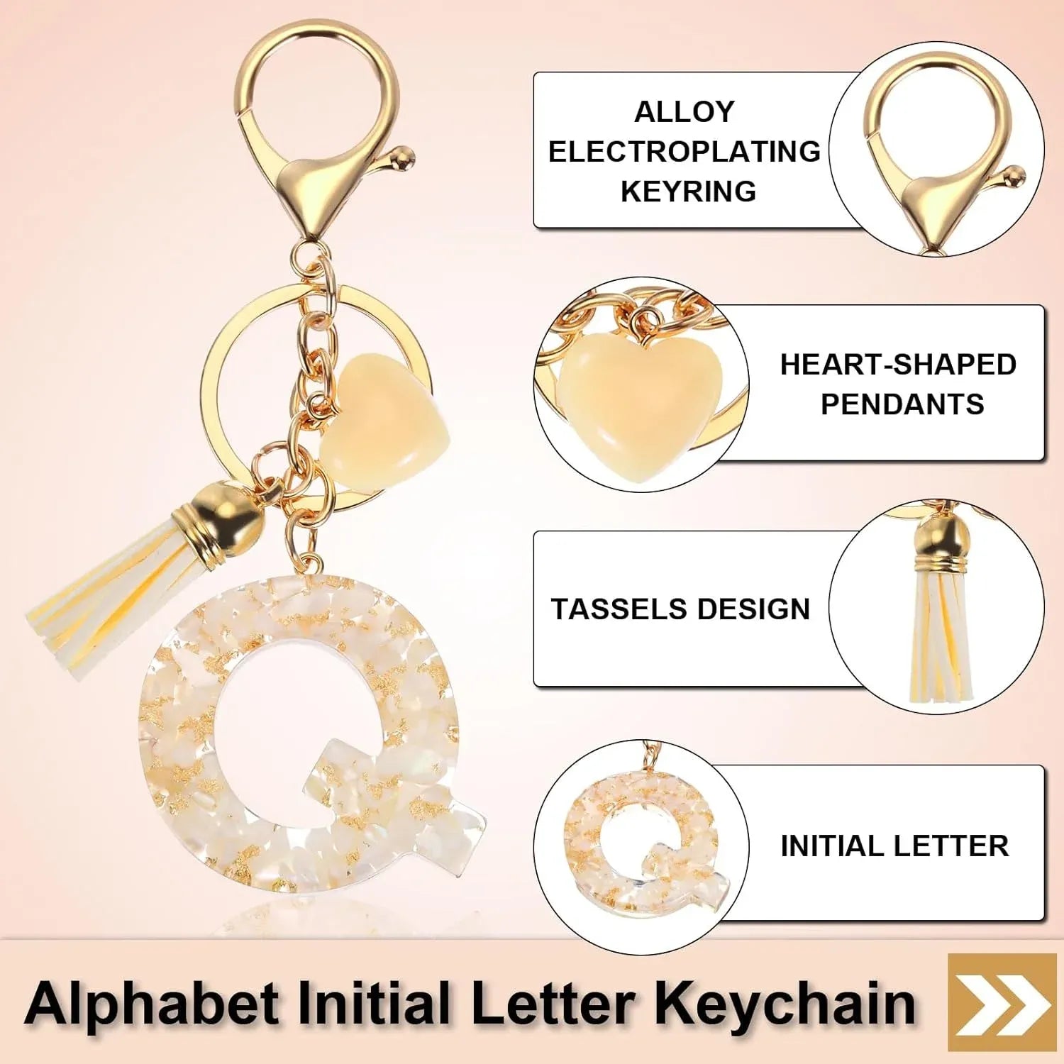 Letter Q Keychain with Tassel and Lobster Clasp, Marble Pattern Initial Bag Charm for Women, Cream Gold, Daily Comfort Use Kemu |Fashion Home Kitchen Beauty