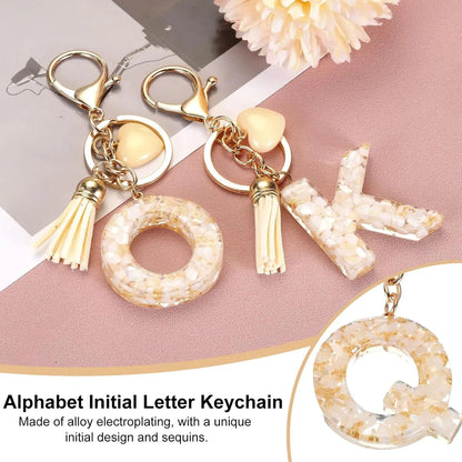 Letter Q Keychain with Tassel and Lobster Clasp, Marble Pattern Initial Bag Charm for Women, Cream Gold, Daily Comfort Use Kemu |Fashion Home Kitchen Beauty
