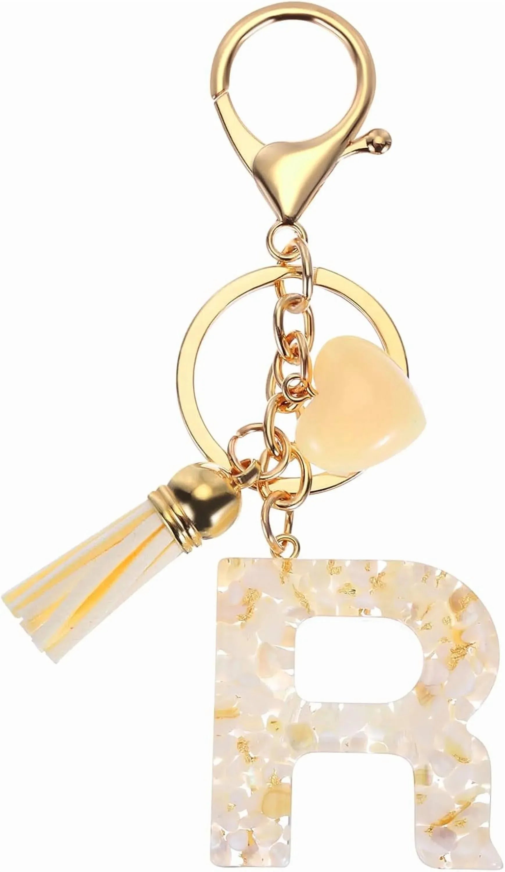 Letter R Keychain with Tassel and Gold Tone Clasp for Bags and Keys Cream White, Daily Comfort Use, for Men Women and Everyday Wear Kemu |Fashion Home Kitchen Beauty