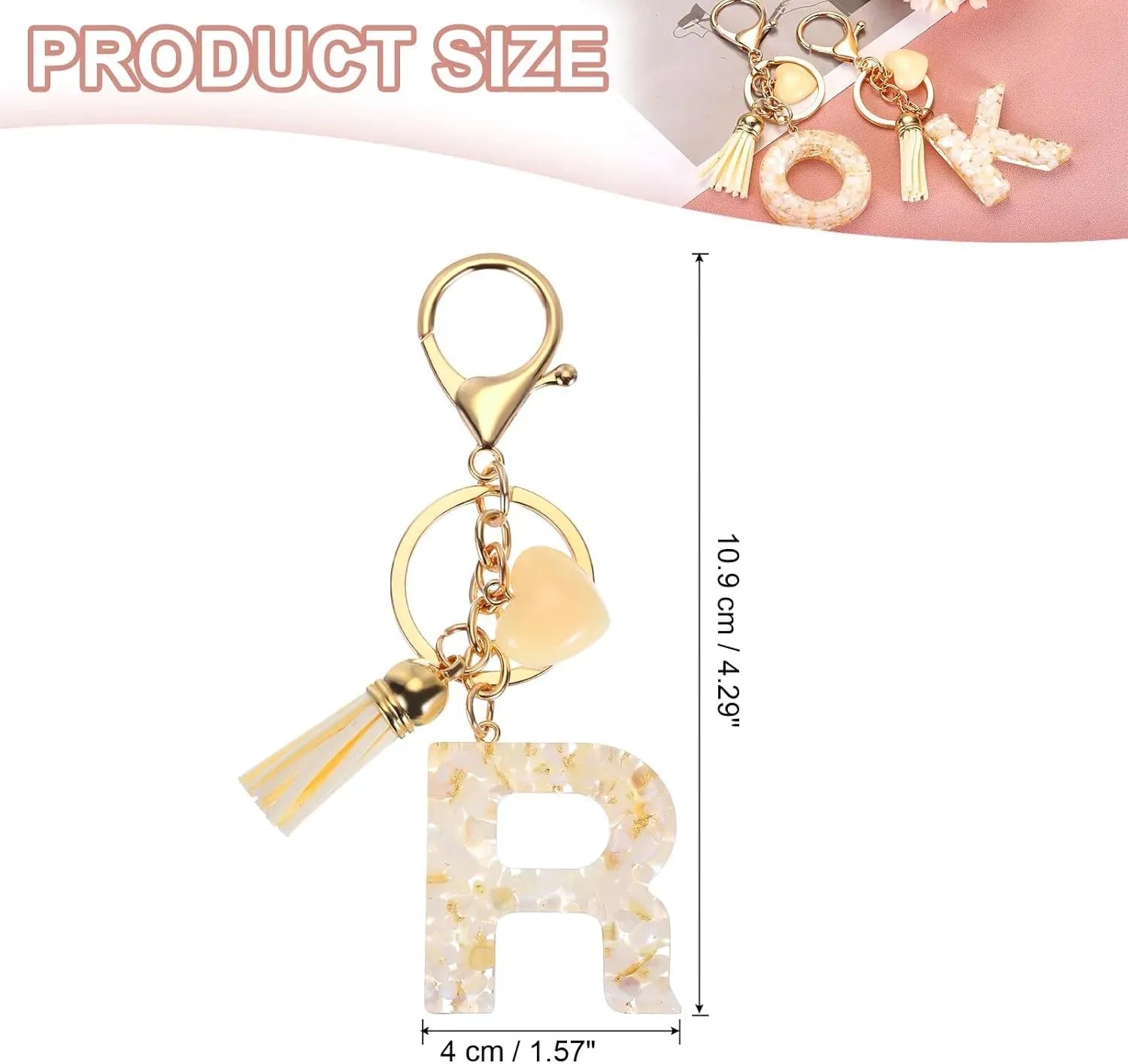 Letter R Keychain with Tassel and Gold Tone Clasp for Bags and Keys Cream White, Daily Comfort Use, for Men Women and Everyday Wear Kemu |Fashion Home Kitchen Beauty