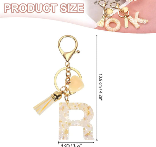 Letter R Keychain with Tassel and Gold Tone Clasp for Bags and Keys Cream White, Daily Comfort Use, for Men Women and Everyday Wear Kemu |Fashion Home Kitchen Beauty