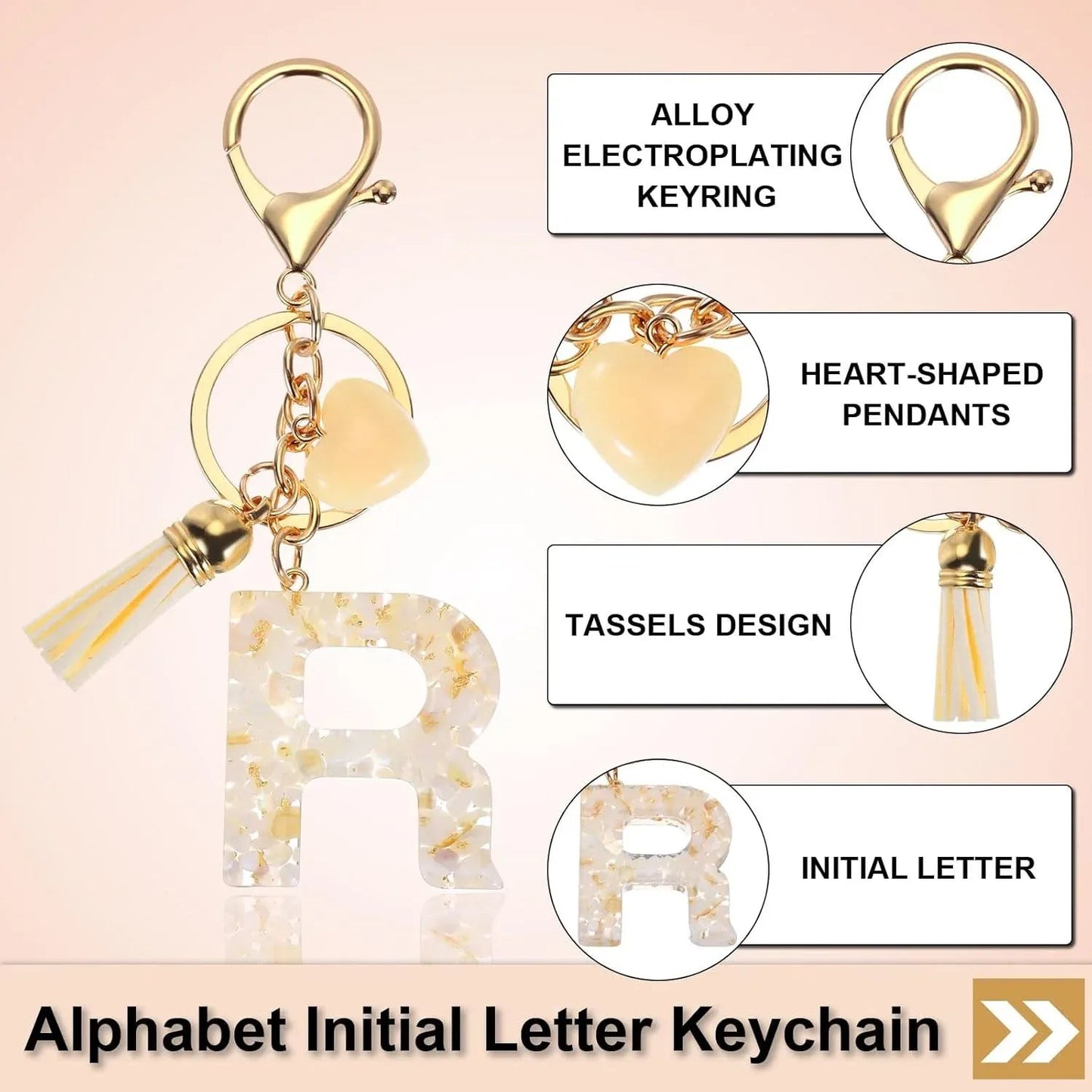 Letter R Keychain with Tassel and Gold Tone Clasp for Bags and Keys Cream White, Daily Comfort Use, for Men Women and Everyday Wear Kemu |Fashion Home Kitchen Beauty