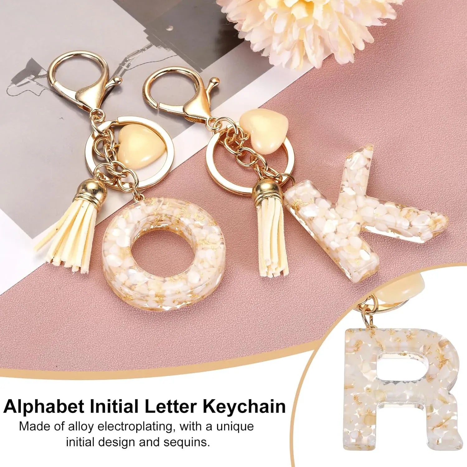 Letter R Keychain with Tassel and Gold Tone Clasp for Bags and Keys Cream White, Daily Comfort Use, for Men Women and Everyday Wear Kemu |Fashion Home Kitchen Beauty