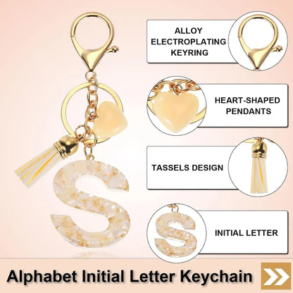 Initial Letter Keychain Charm, Resin Tassel Bag Pendant for Keys Handbag Backpack, Cream Gold S, Letter S Option Kemu |Fashion Home Kitchen Beauty