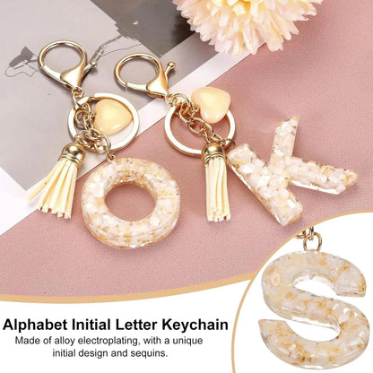 Initial Letter Keychain Charm, Resin Tassel Bag Pendant for Keys Handbag Backpack, Cream Gold S, Letter S Option Kemu |Fashion Home Kitchen Beauty