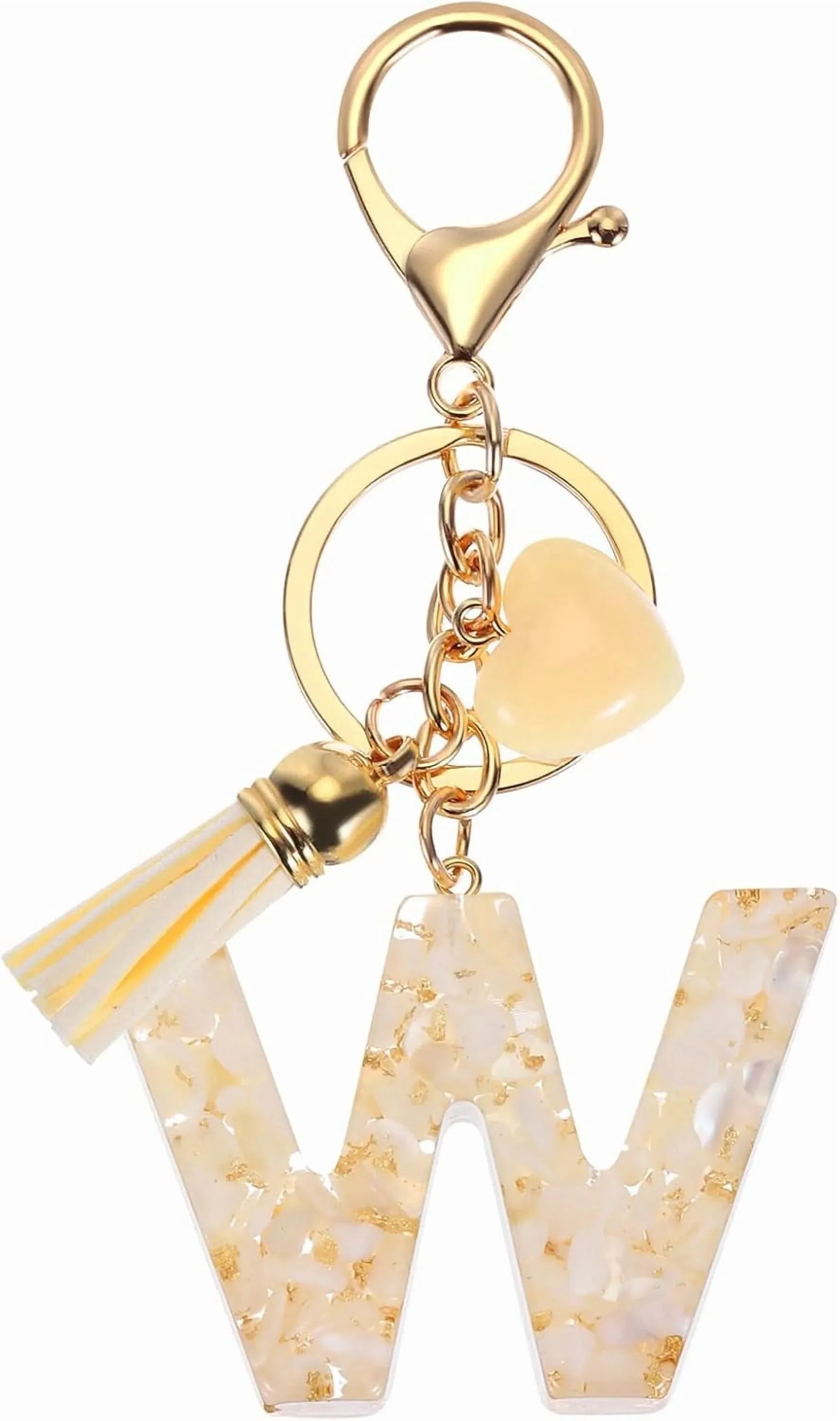 Letter W Initial Keychain with Tassel and Bead Charm for Women Girls Handbag Keys Accessory Gold Tone, Daily Comfort Use Kemu |Fashion Home Kitchen Beauty