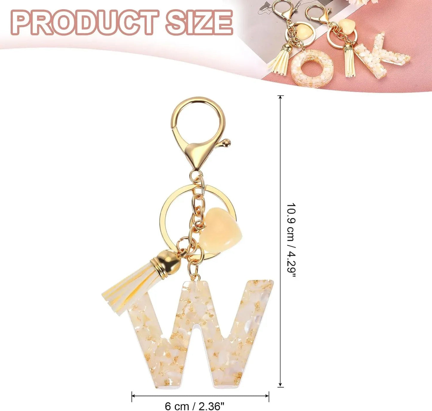 Letter W Initial Keychain with Tassel and Bead Charm for Women Girls Handbag Keys Accessory Gold Tone, Daily Comfort Use Kemu |Fashion Home Kitchen Beauty