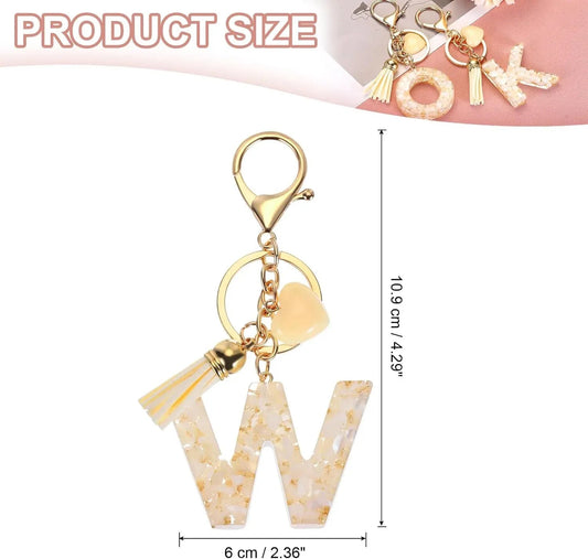 Letter W Initial Keychain with Tassel and Bead Charm for Women Girls Handbag Keys Accessory Gold Tone, Daily Comfort Use Kemu |Fashion Home Kitchen Beauty