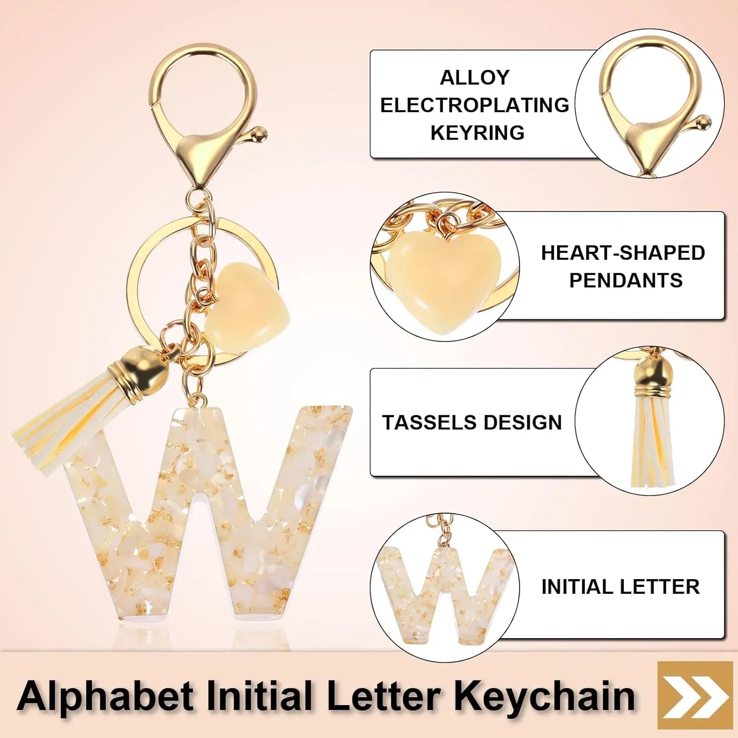 Letter W Initial Keychain with Tassel and Bead Charm for Women Girls Handbag Keys Accessory Gold Tone, Daily Comfort Use Kemu |Fashion Home Kitchen Beauty