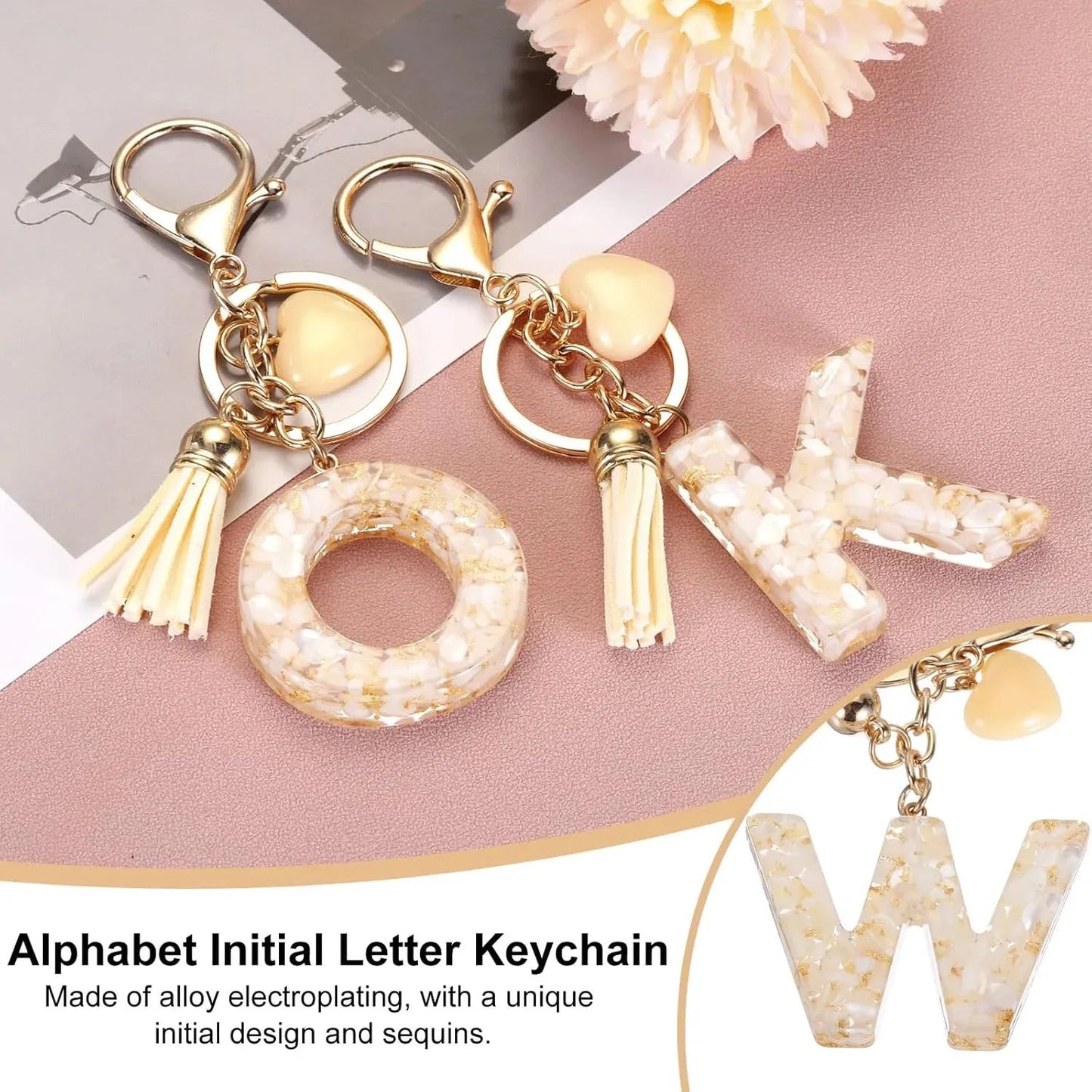 Letter W Initial Keychain with Tassel and Bead Charm for Women Girls Handbag Keys Accessory Gold Tone, Daily Comfort Use Kemu |Fashion Home Kitchen Beauty