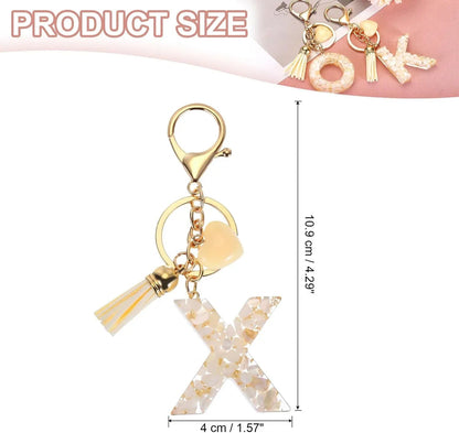 Letter X Keychain Charm with Tassel and Bead, Gold Tone Initial Bag Pendant for Keys and Handbags, Cream White Kemu |Fashion Home Kitchen Beauty