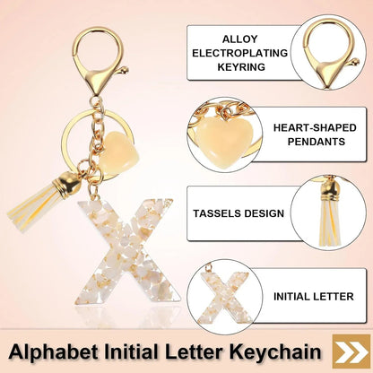 Letter X Keychain Charm with Tassel and Bead, Gold Tone Initial Bag Pendant for Keys and Handbags, Cream White Kemu |Fashion Home Kitchen Beauty