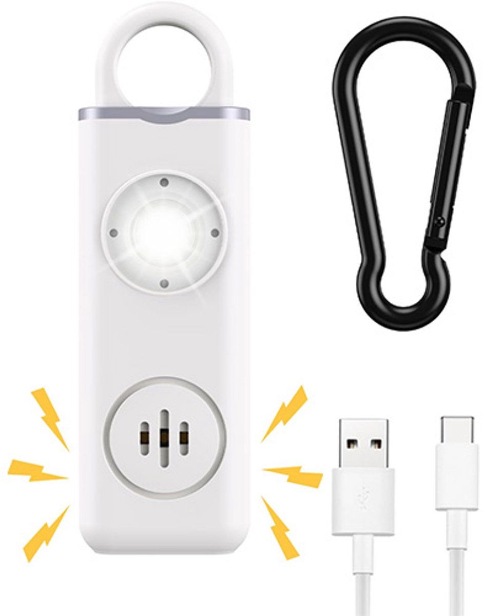 Personal Self-Defense Alarm, Self-Defense Alarm for Women, Rechargeable Alarm Keychain, Emergency Alarm, with LED Strobe, 130 dB, White Kemu |Fashion Home Kitchen Beauty