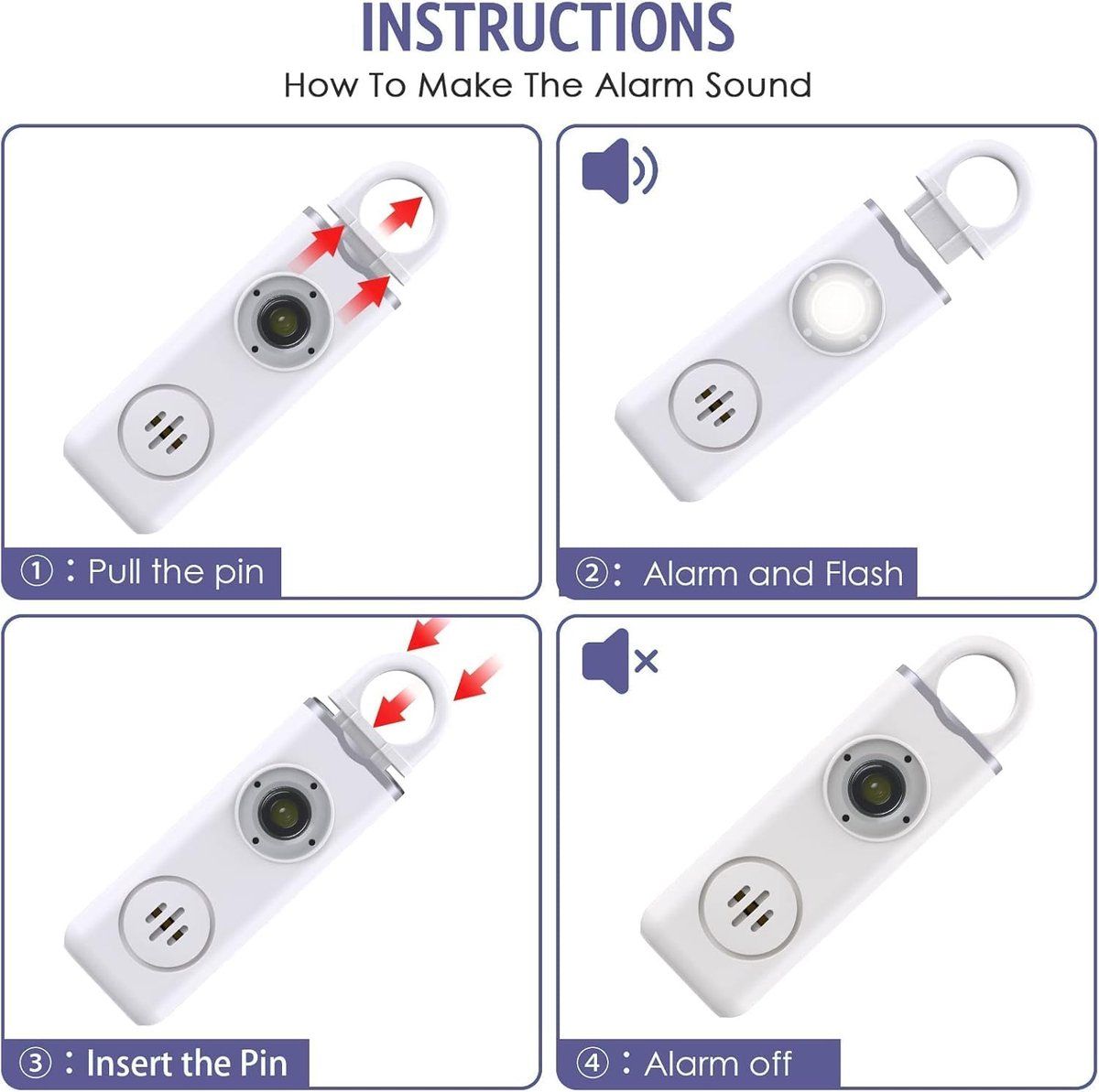 Personal Self-Defense Alarm, Self-Defense Alarm for Women, Rechargeable Alarm Keychain, Emergency Alarm, with LED Strobe, 130 dB, White Kemu |Fashion Home Kitchen Beauty