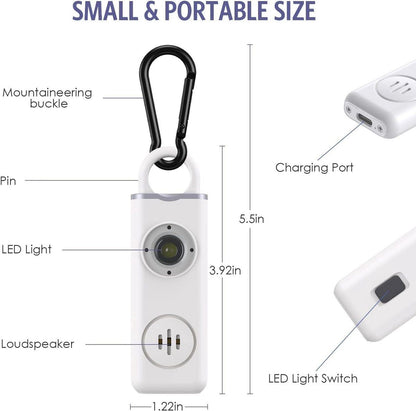 Personal Self-Defense Alarm, Self-Defense Alarm for Women, Rechargeable Alarm Keychain, Emergency Alarm, with LED Strobe, 130 dB, White Kemu |Fashion Home Kitchen Beauty